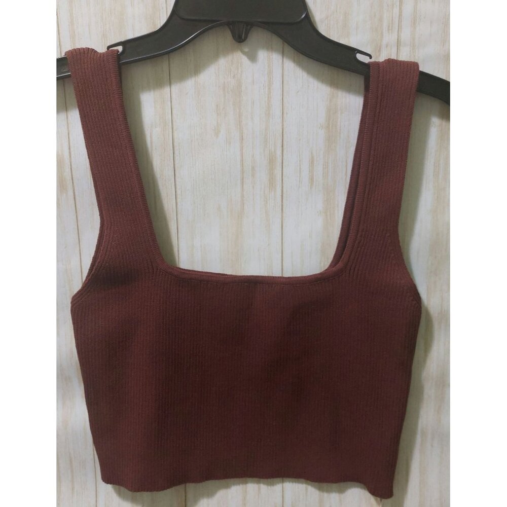 NWT Commesne Women's XL Brown Ribbed Crop Tank Top Very Stretchy - Picture 2 of 7